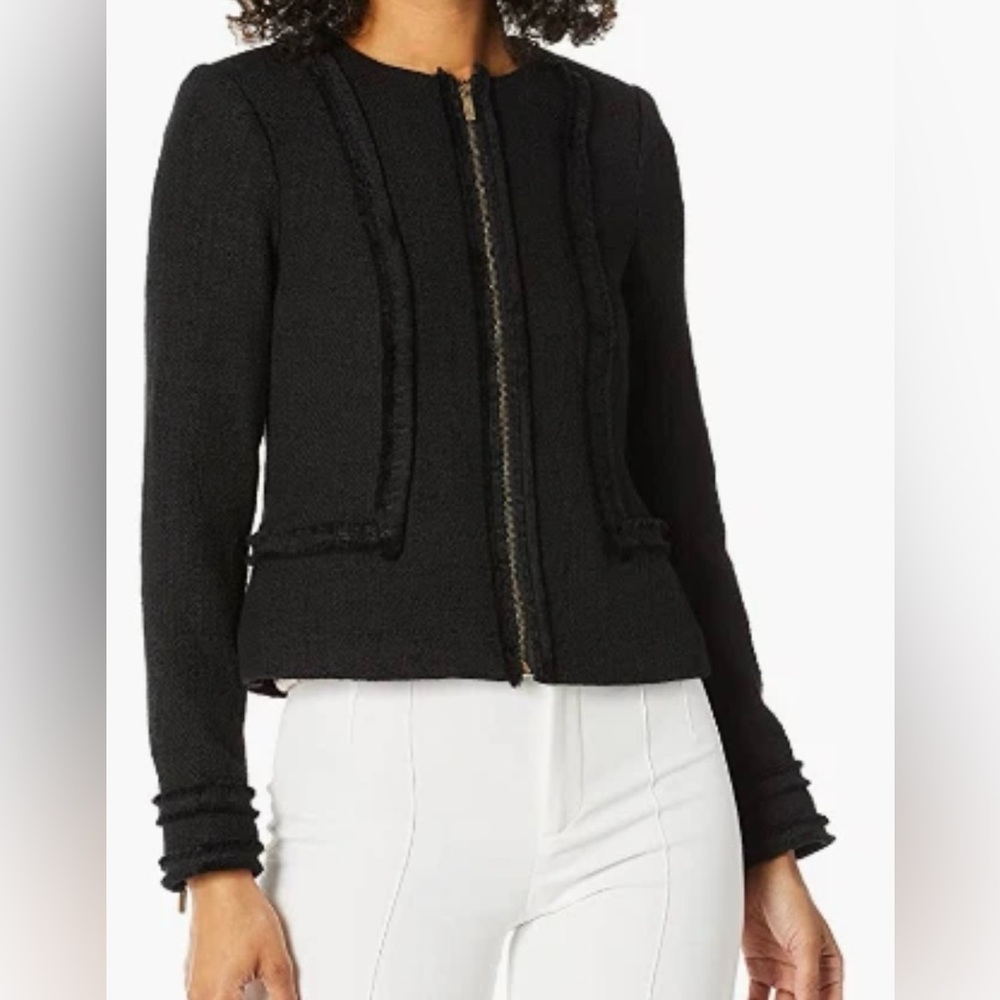 Karl Lagerfeld Paris Black Tweed Zip Up Blazer 10